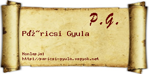 Páricsi Gyula névjegykártya